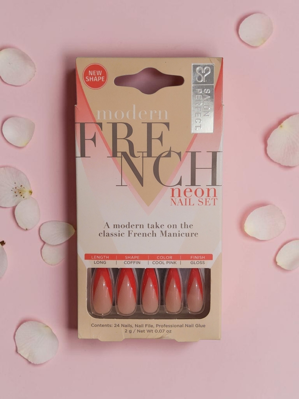 10/ $10 Modern French Neon Nail Set - Cool Pink